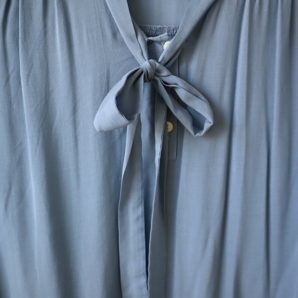 Everly Cornflower Blue Boho Poet's Blouse with Tie, Size S - Picture 6 of 16